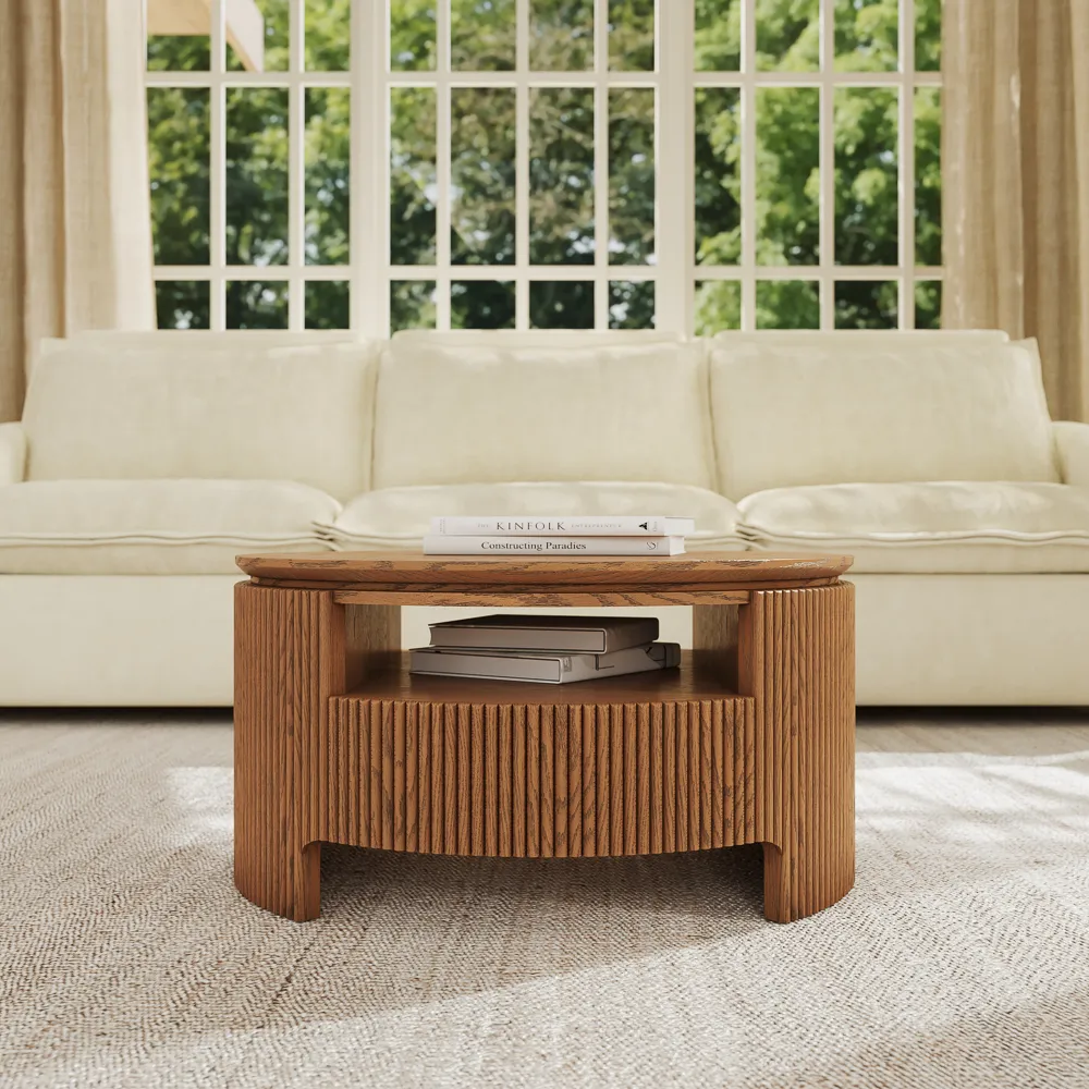 Round Fluted Coffee Table with Open Shelf Round Fluted Coffee Table with Open Shelf
