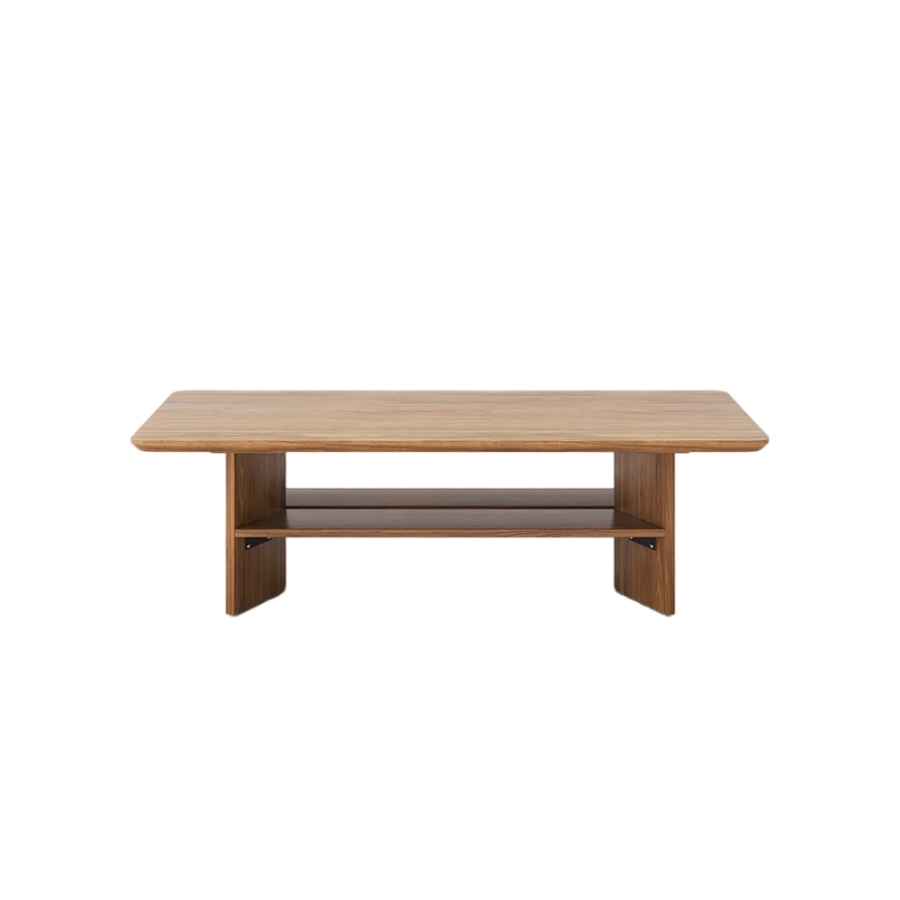 Mid-Century Modern Ratten Walnut Color Coffee Table with Storage