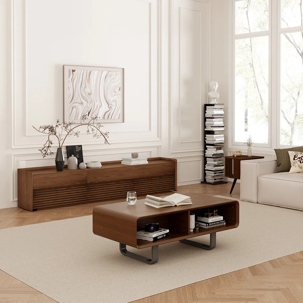 Mid-Century Modern Rectangular Coffee Table with Open Storage