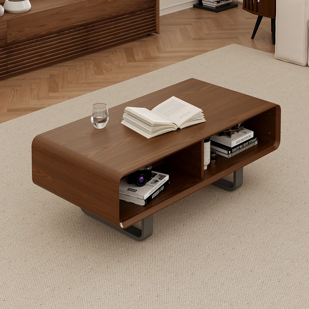 Mid-Century Modern Rectangular Coffee Table with Open Storage