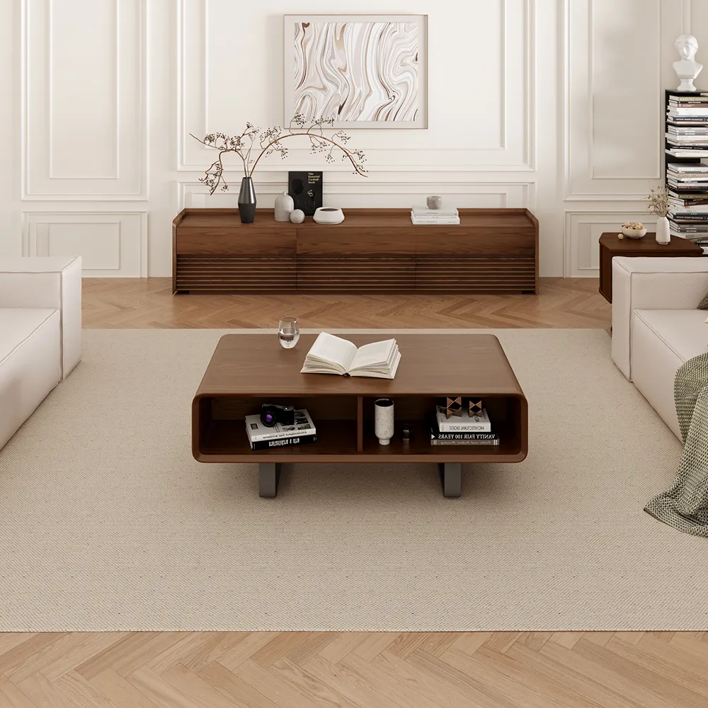 Mid-Century Modern Rectangular Coffee Table with Open Storage