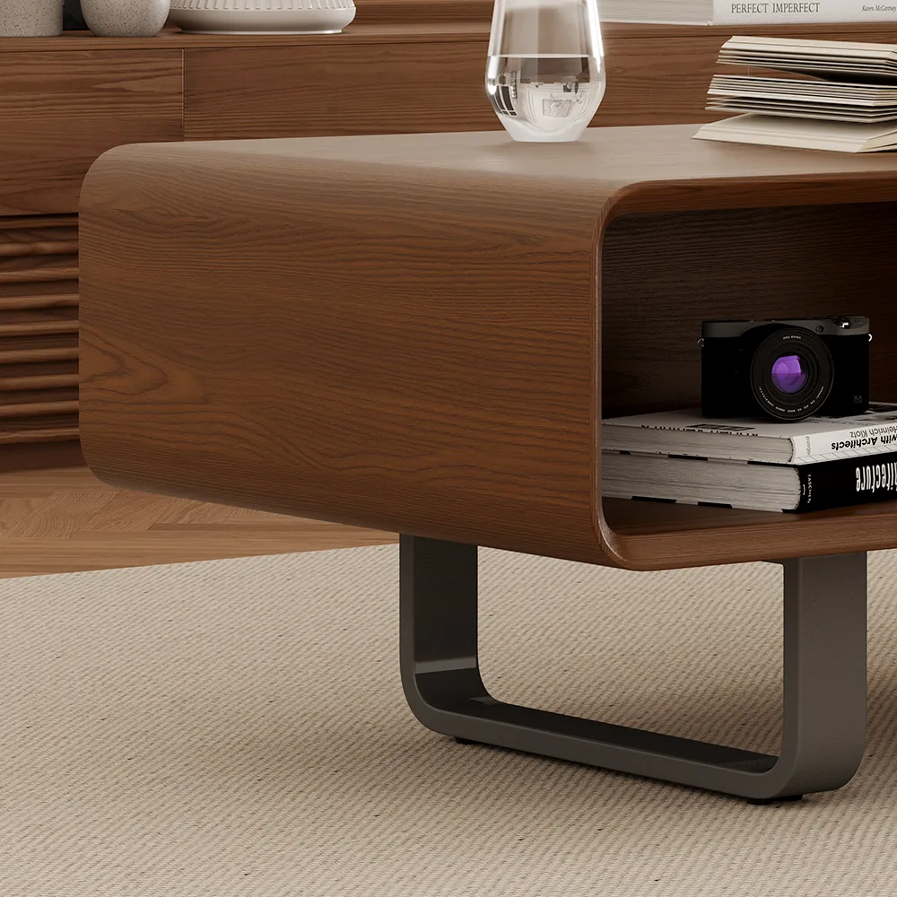 Mid-Century Modern Rectangular Coffee Table with Open Storage