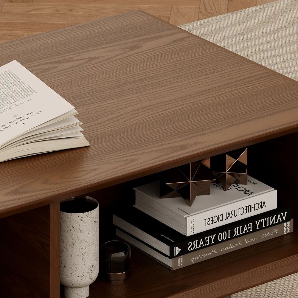 Mid-Century Modern Rectangular Coffee Table with Open Storage