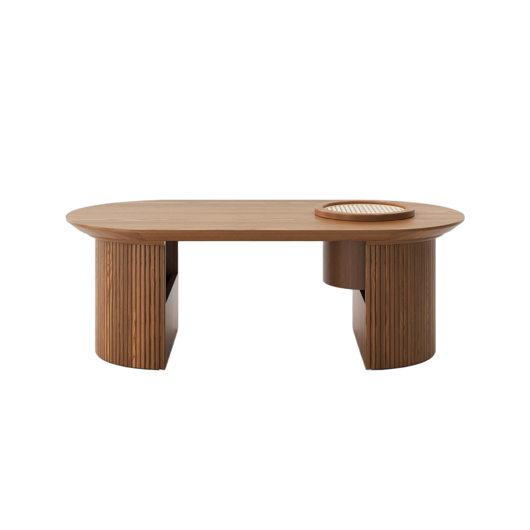 Mid Century Modern Fluted Coffee Table with Storage Shelf Mid Century Modern Fluted Coffee Table with Storage Shelf