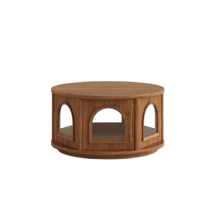 Mid-Century Wooden Round Drum Coffee Table Mid-Century Wooden Round Drum Coffee Table