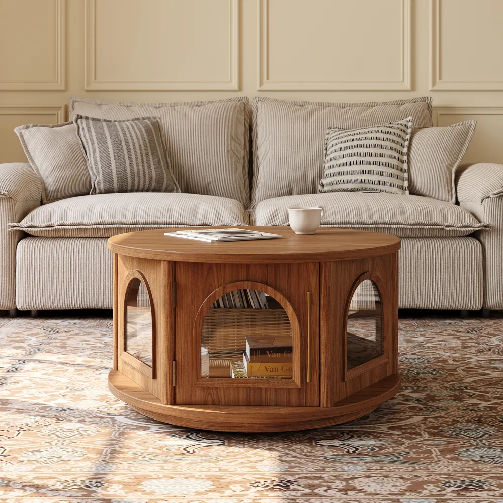 Mid-Century Wooden Round Drum Coffee Table Mid-Century Wooden Round Drum Coffee Table