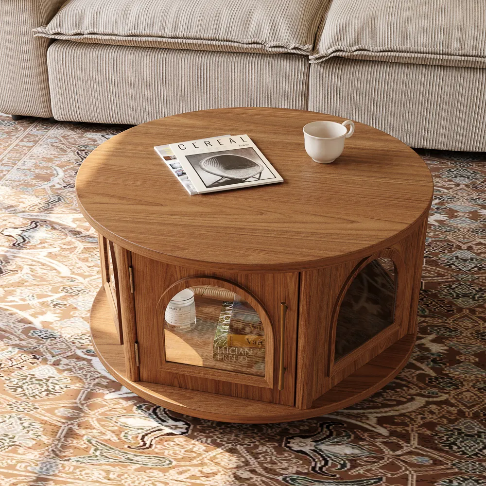 Mid-Century Wooden Round Drum Coffee Table Mid-Century Wooden Round Drum Coffee Table