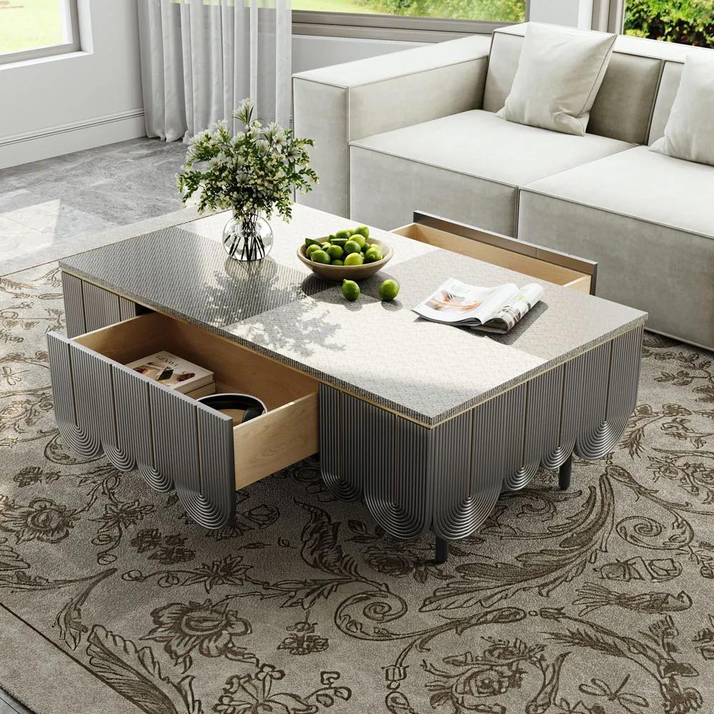 Modern Rectangle Coffee Table with Storage Drawers