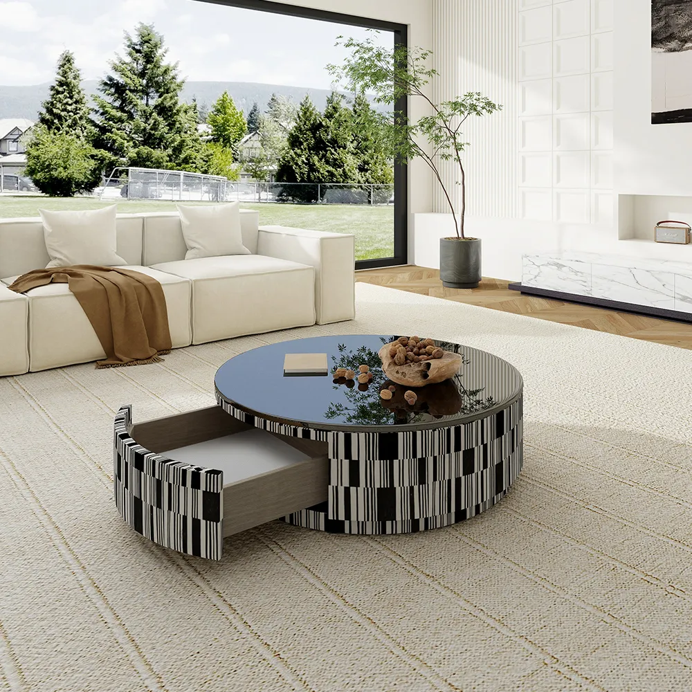 Modern Minimalist Round Black Coffee Table