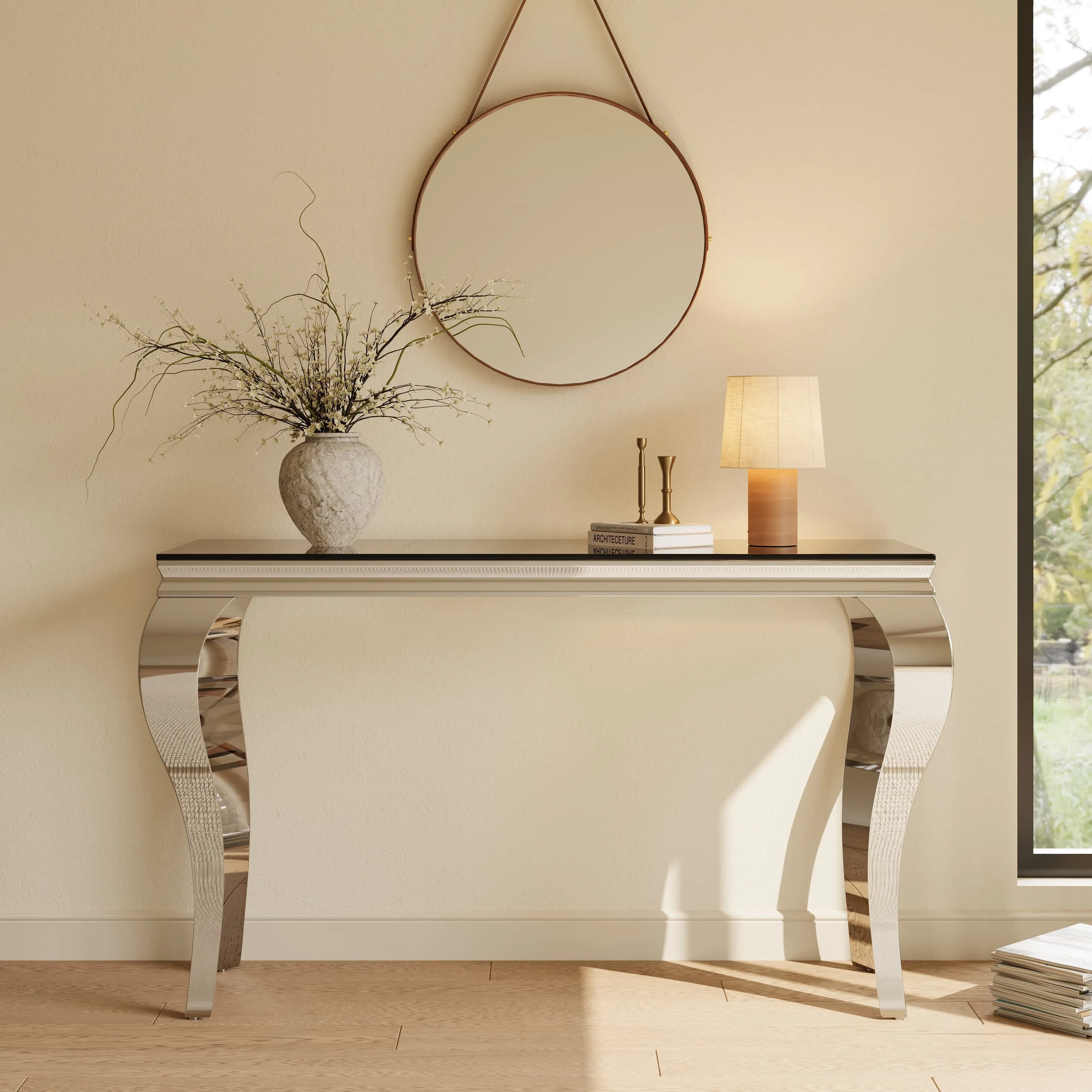Luxury Rectangular Console Table with Glass Tabletop Luxury Rectangular Console Table with Glass Tabletop