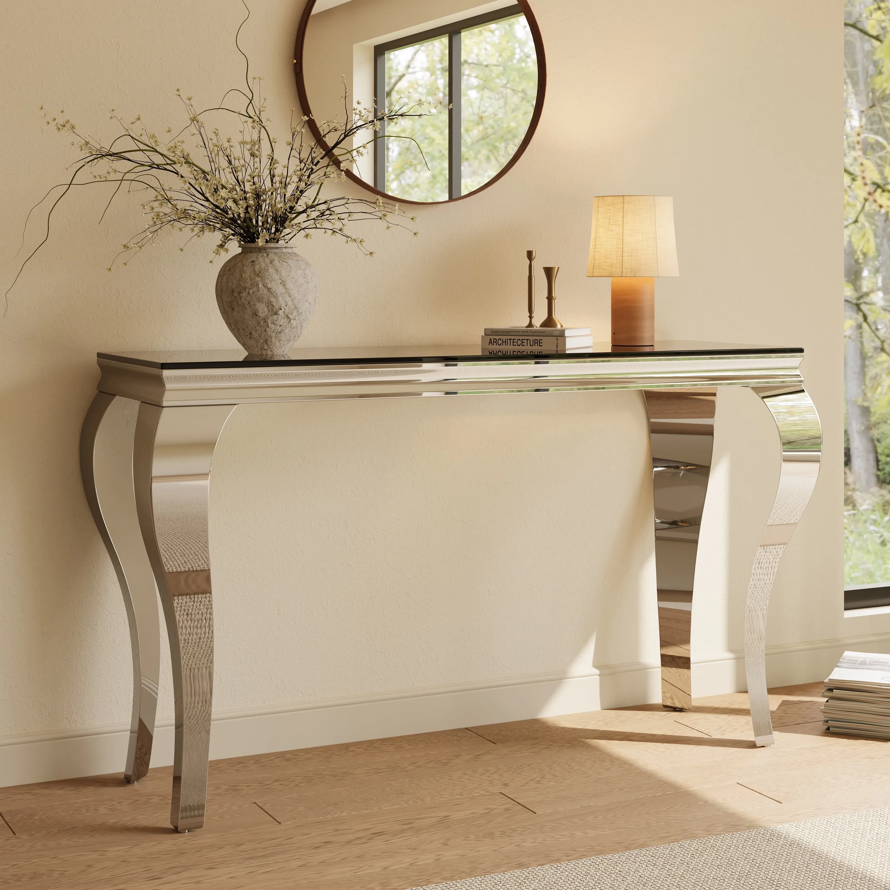 Luxury Rectangular Console Table with Glass Tabletop Luxury Rectangular Console Table with Glass Tabletop