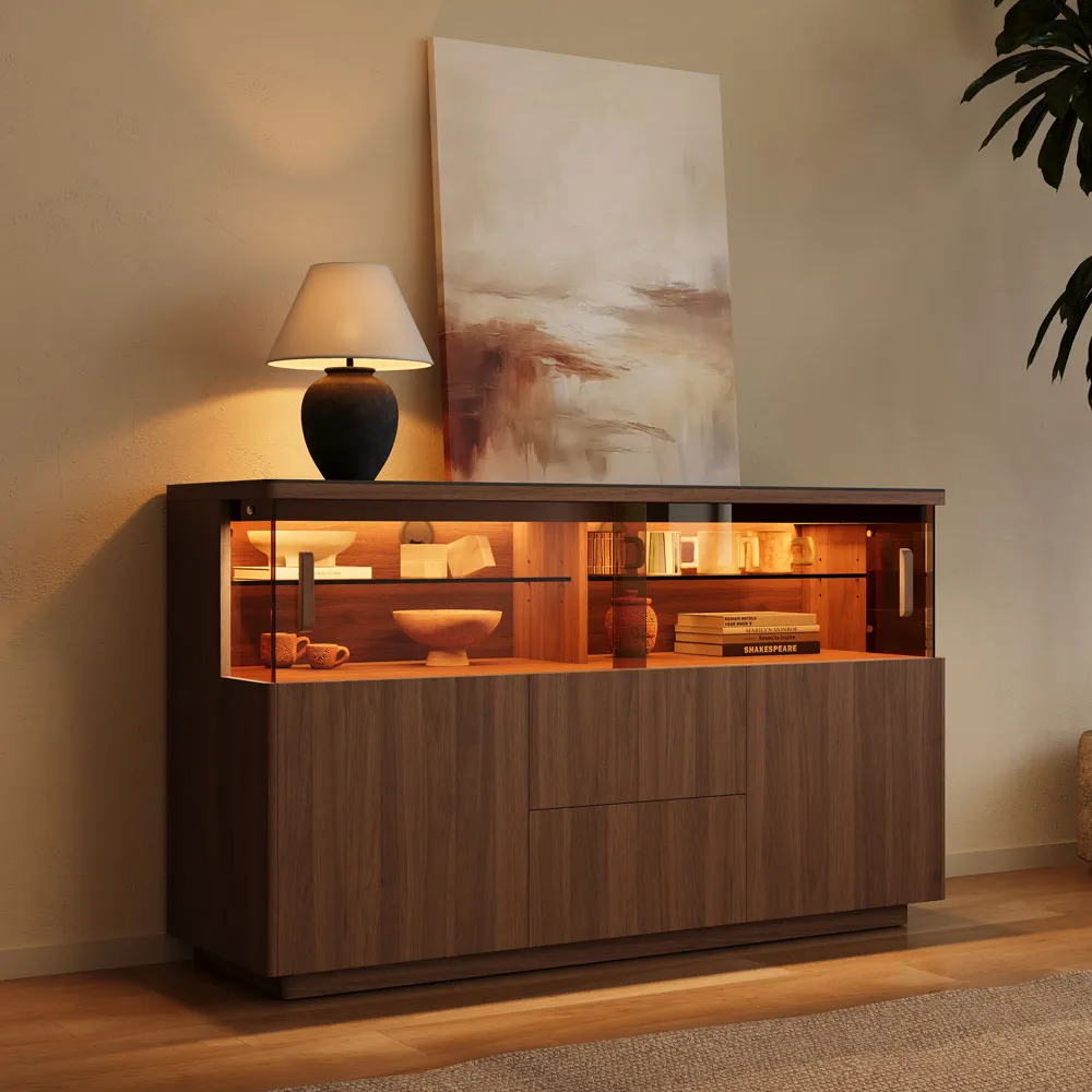 LED Storage Credenza with Display Area
