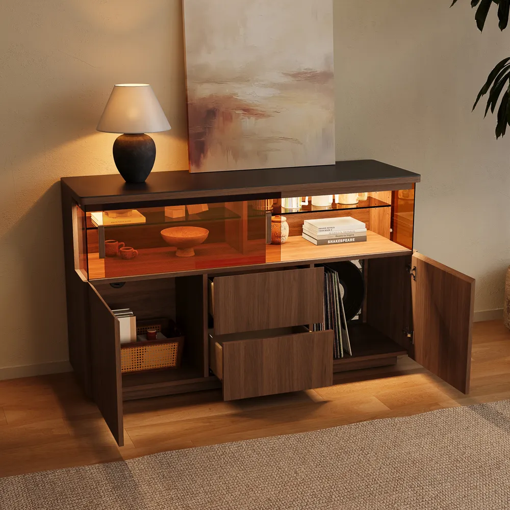 LED Storage Credenza with Display Area