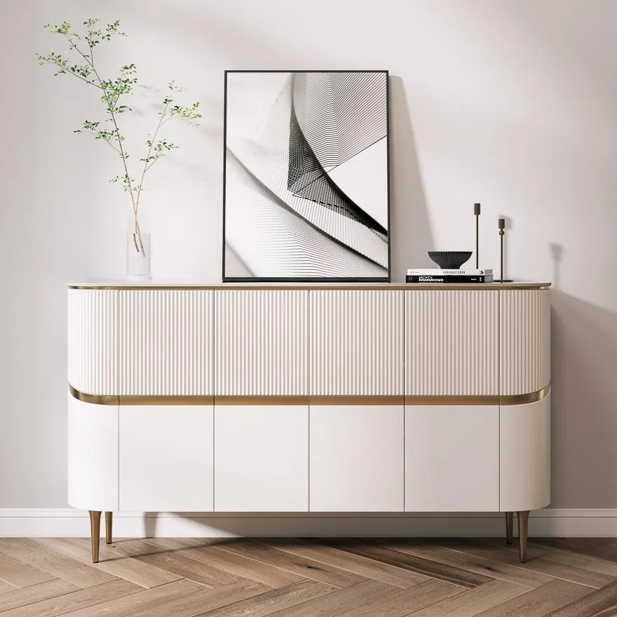 Modern White Storage Cabinet with Sintered Stone Top Modern White Storage Cabinet with Sintered Stone Top