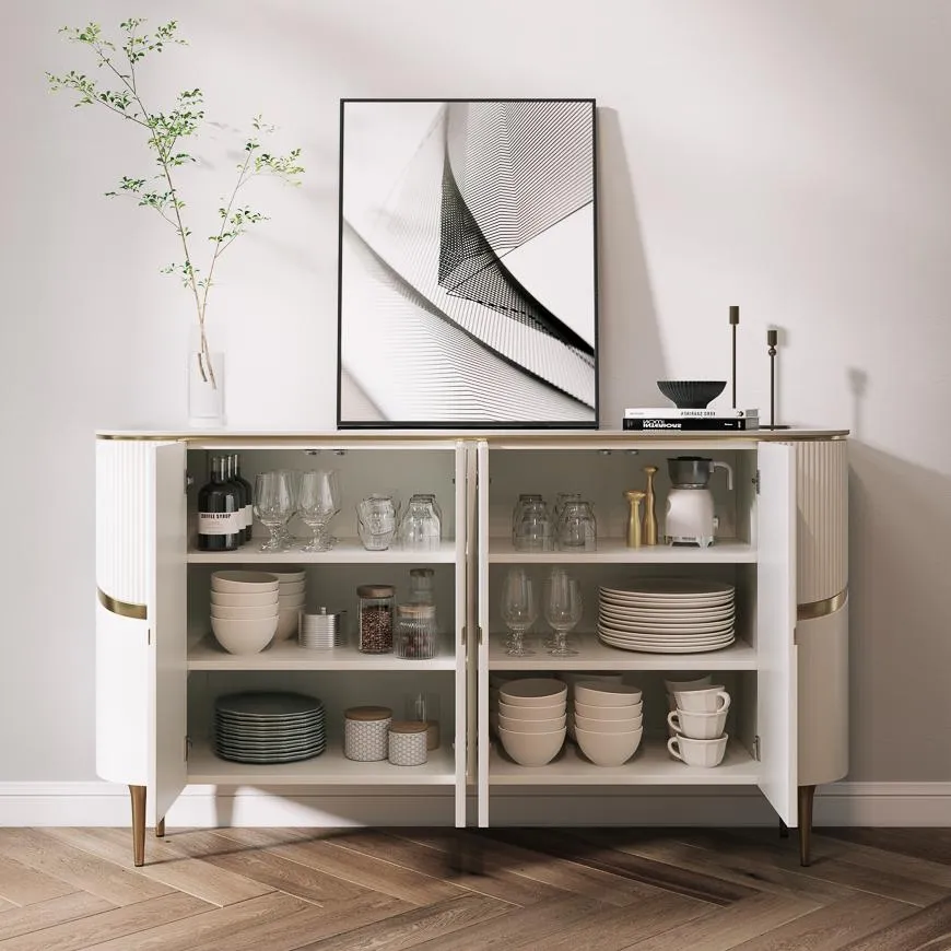 Modern White Storage Cabinet with Sintered Stone Top Modern White Storage Cabinet with Sintered Stone Top