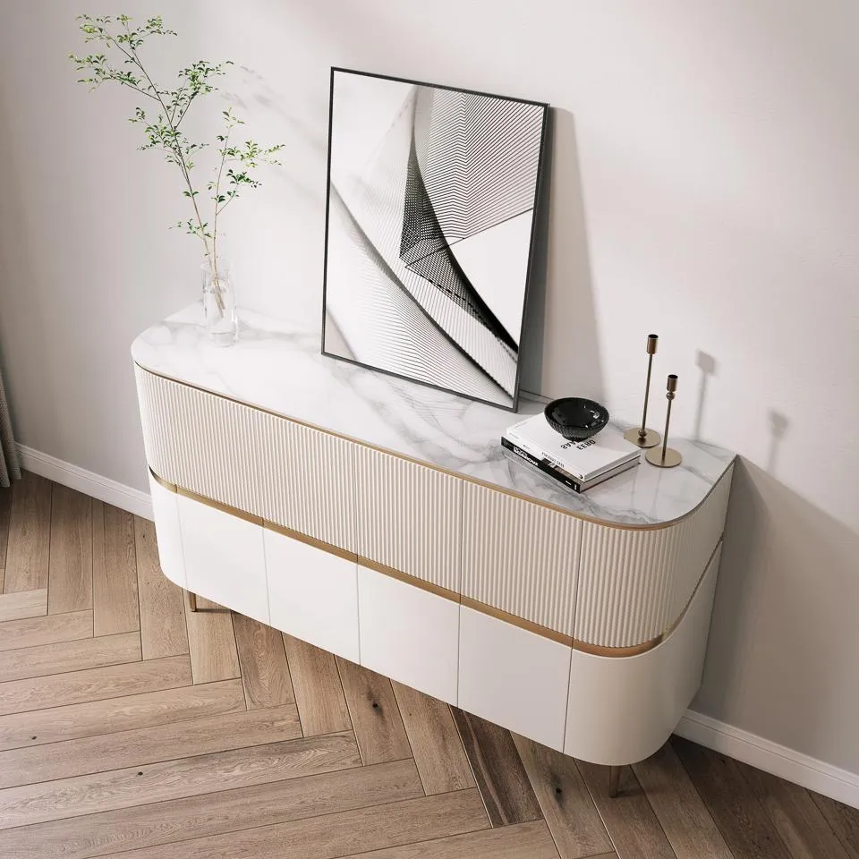 Modern White Storage Cabinet with Sintered Stone Top V Modern White Storage Cabinet with Sintered Stone Top