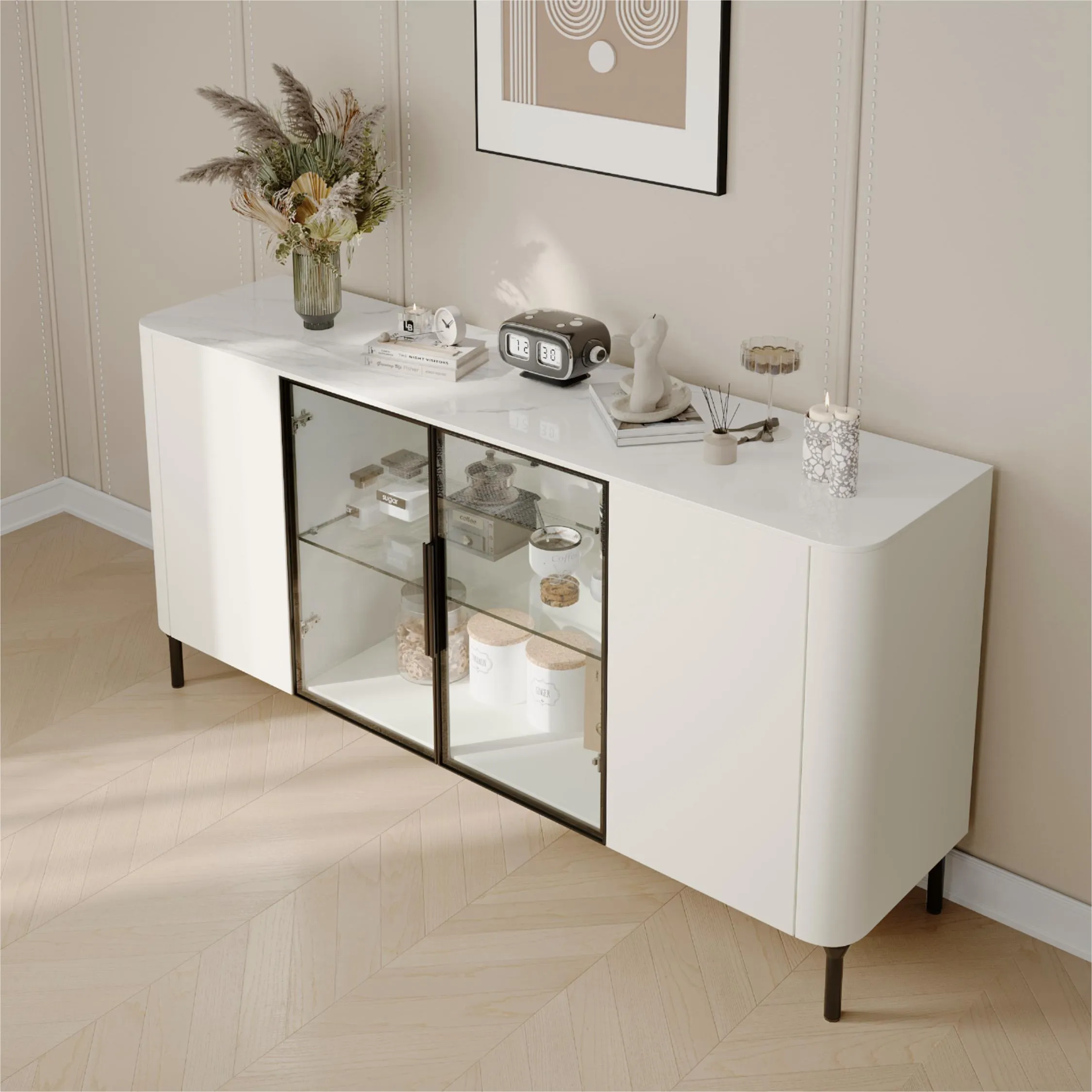  Modern White Storage Cabinet with Sintered Stone Top