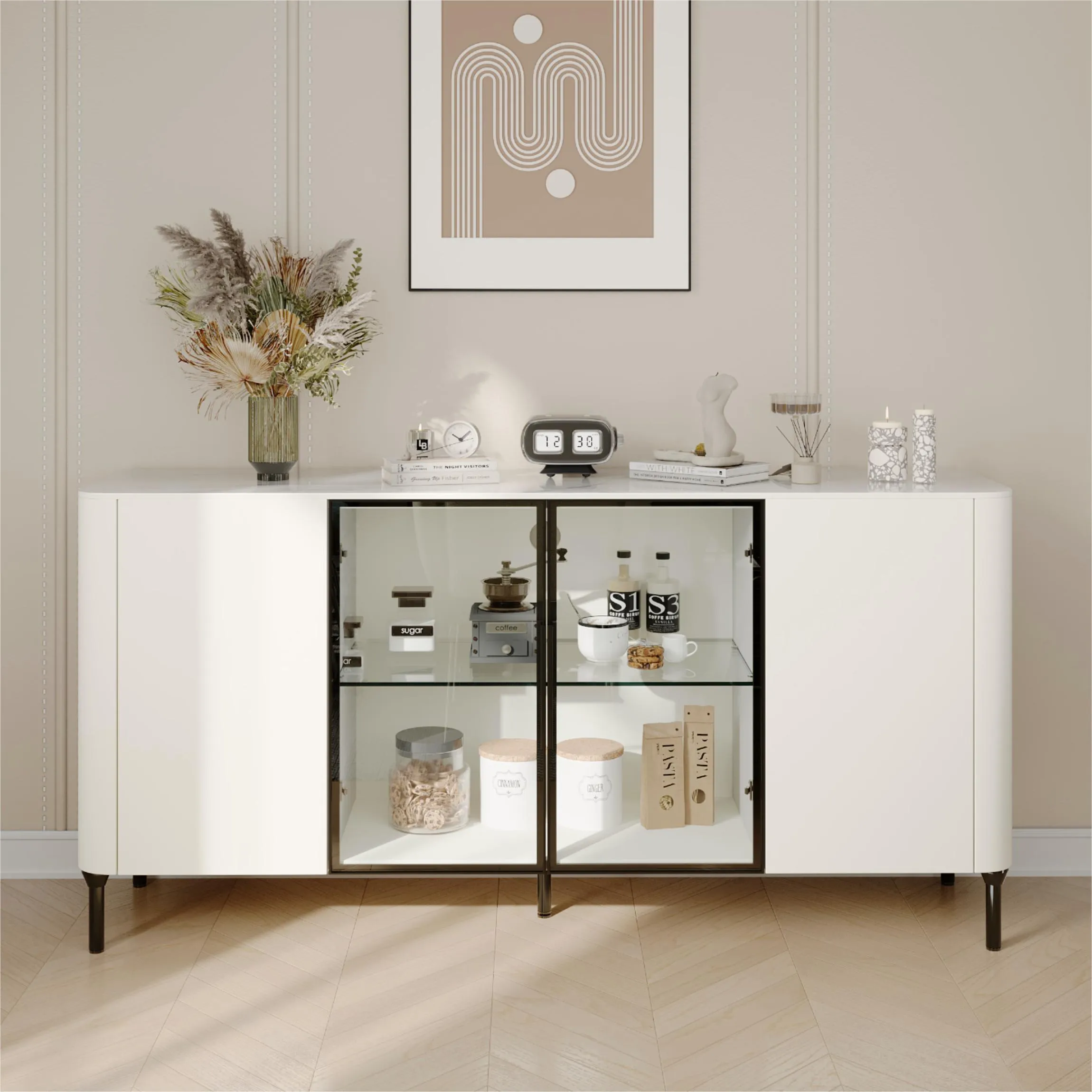  Modern White Storage Cabinet with Sintered Stone Top