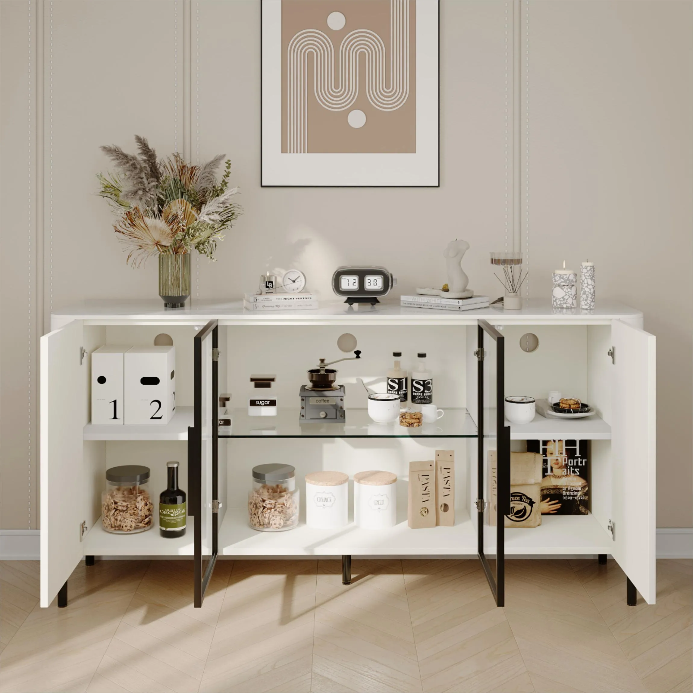  Modern White Storage Cabinet with Sintered Stone Top