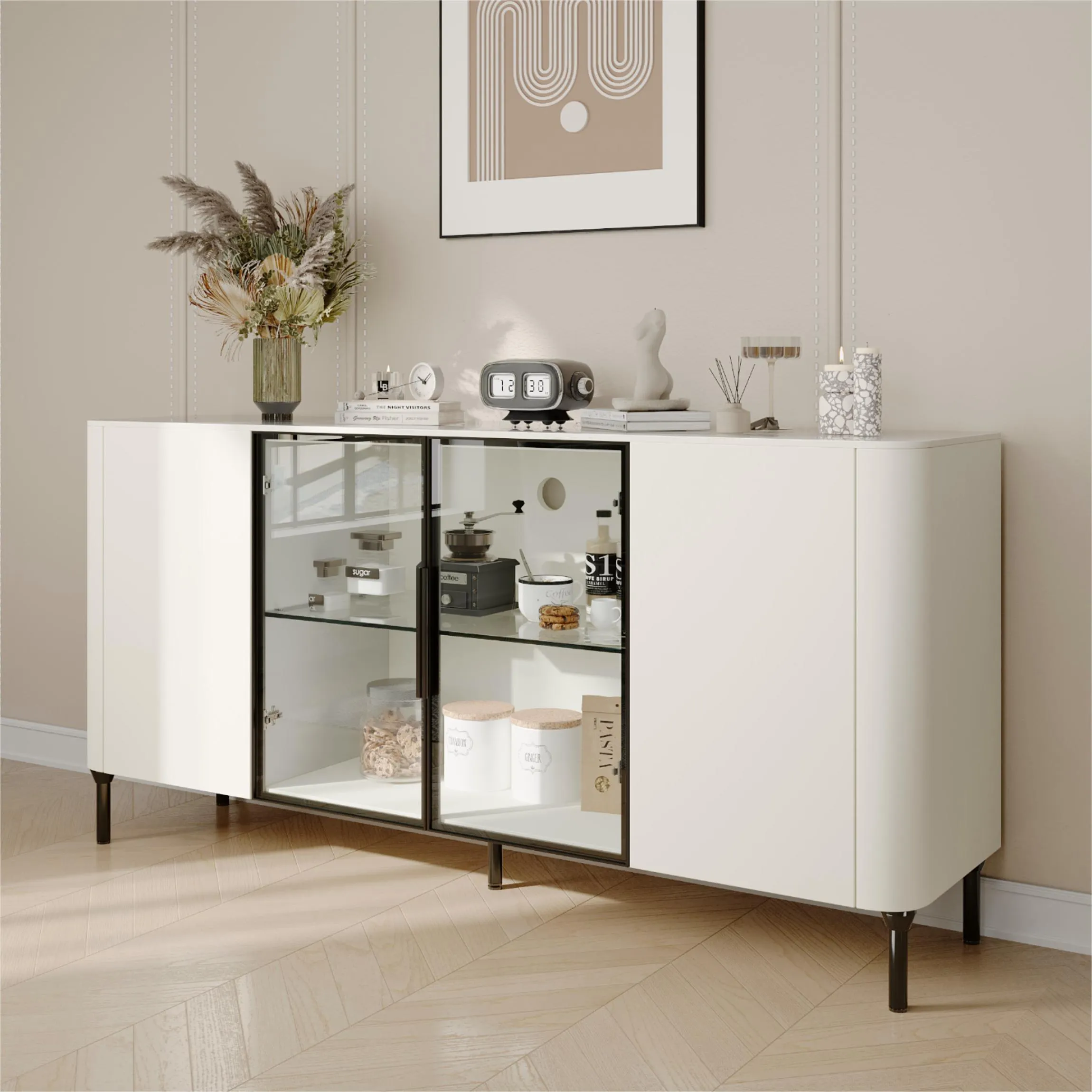 Modern White Storage Cabinet with Sintered Stone Top