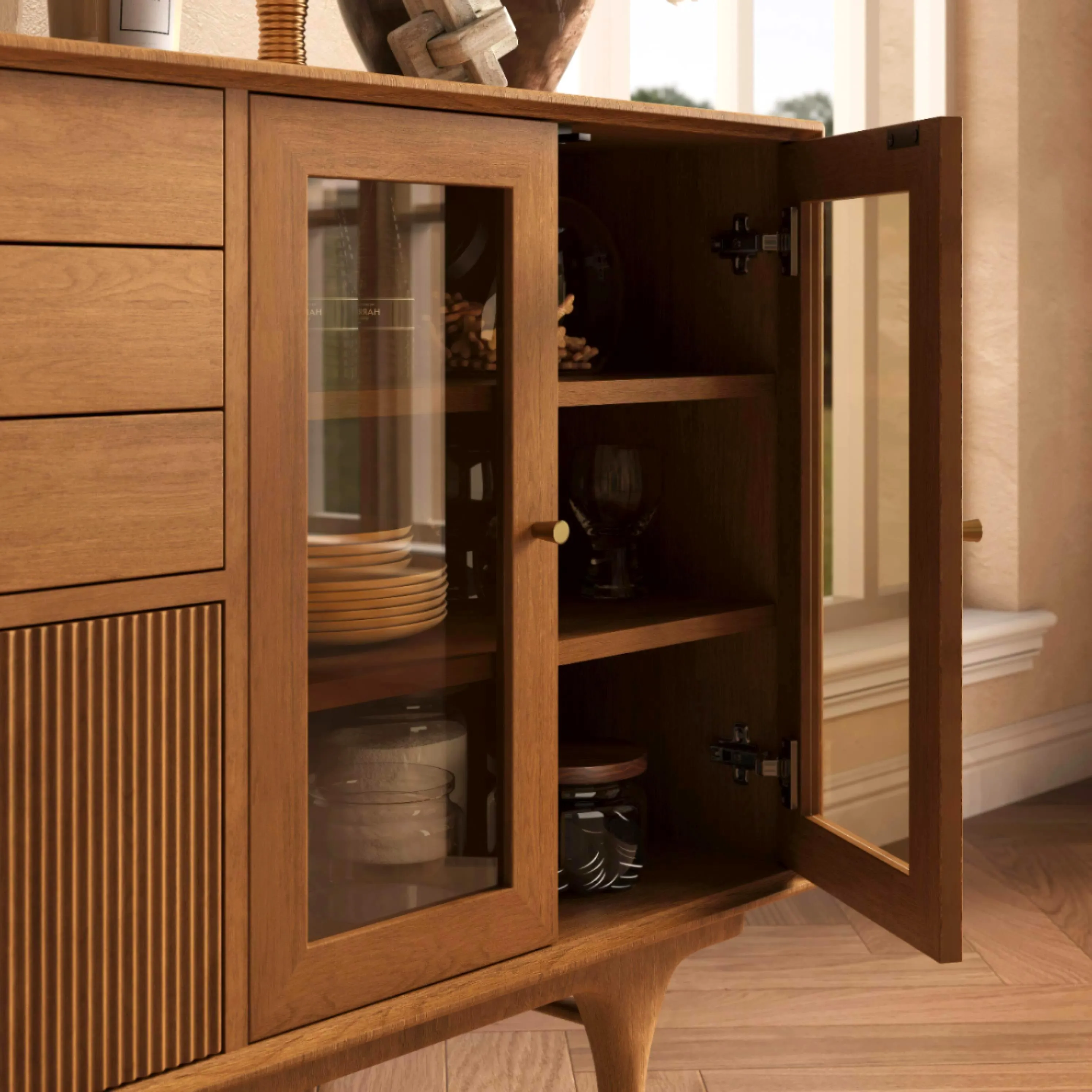  Mid-Century Modern Solid Wood Storage Cabinet