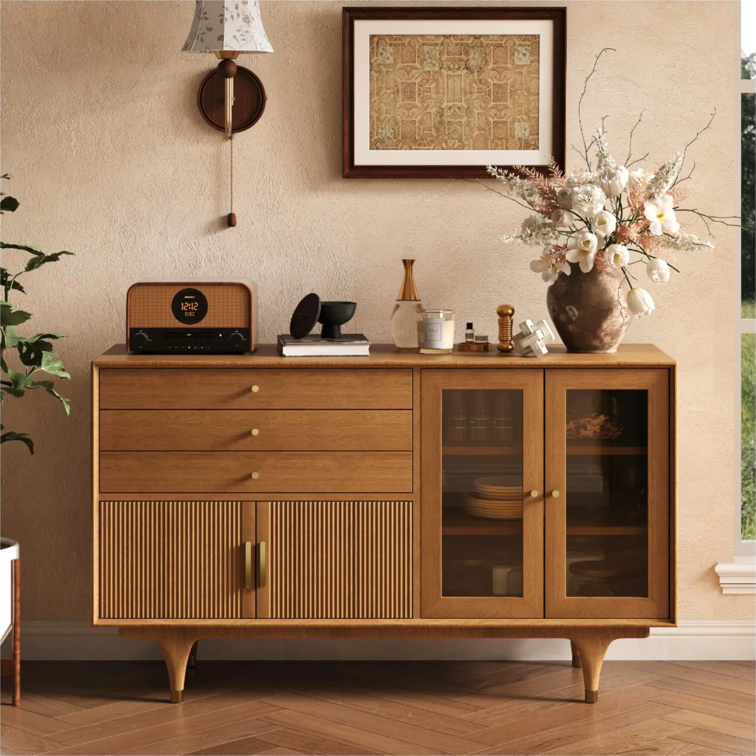 Mid-Century Modern Solid Wood Storage Cabinet