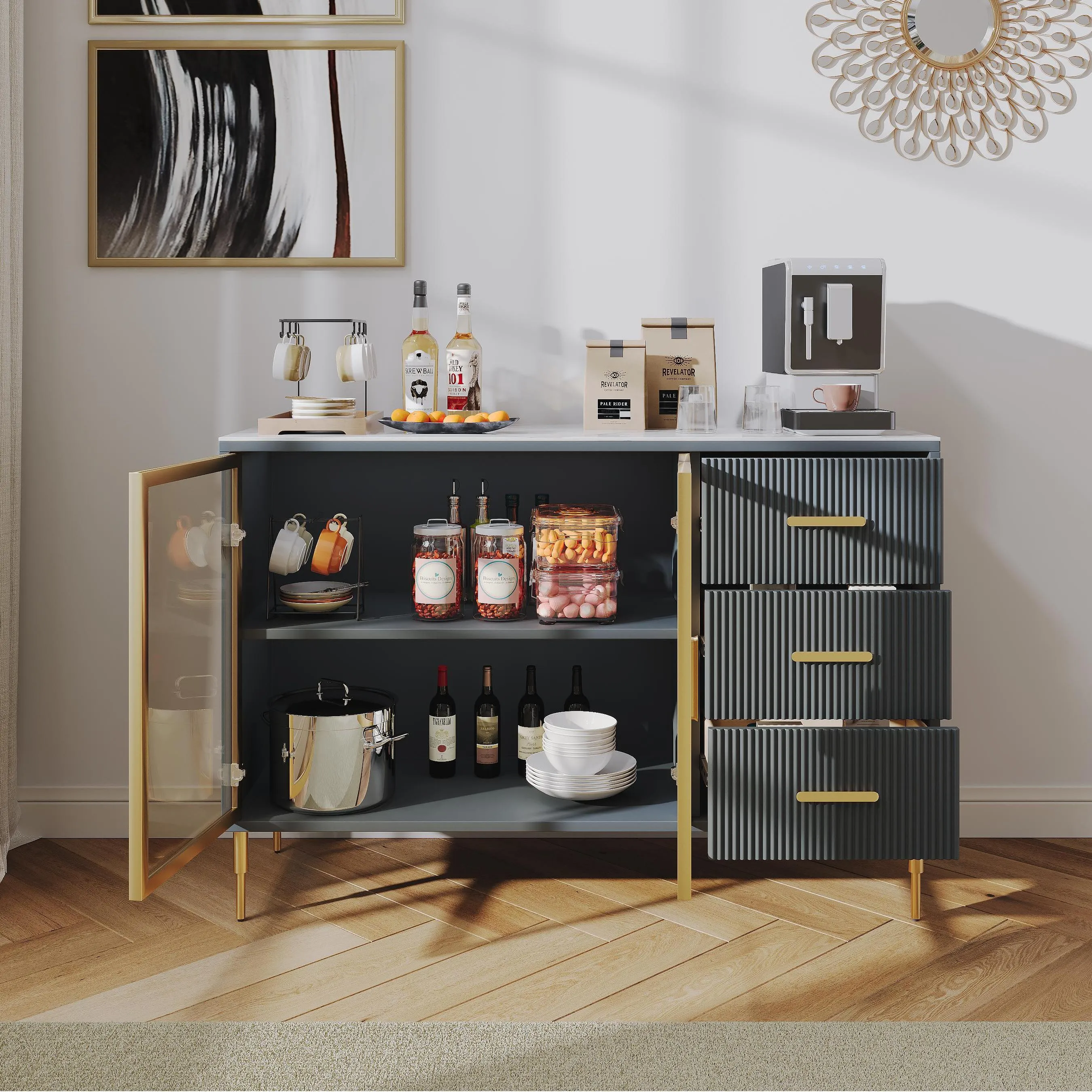 Modern Storage Cabinet with Sintered Stone Top