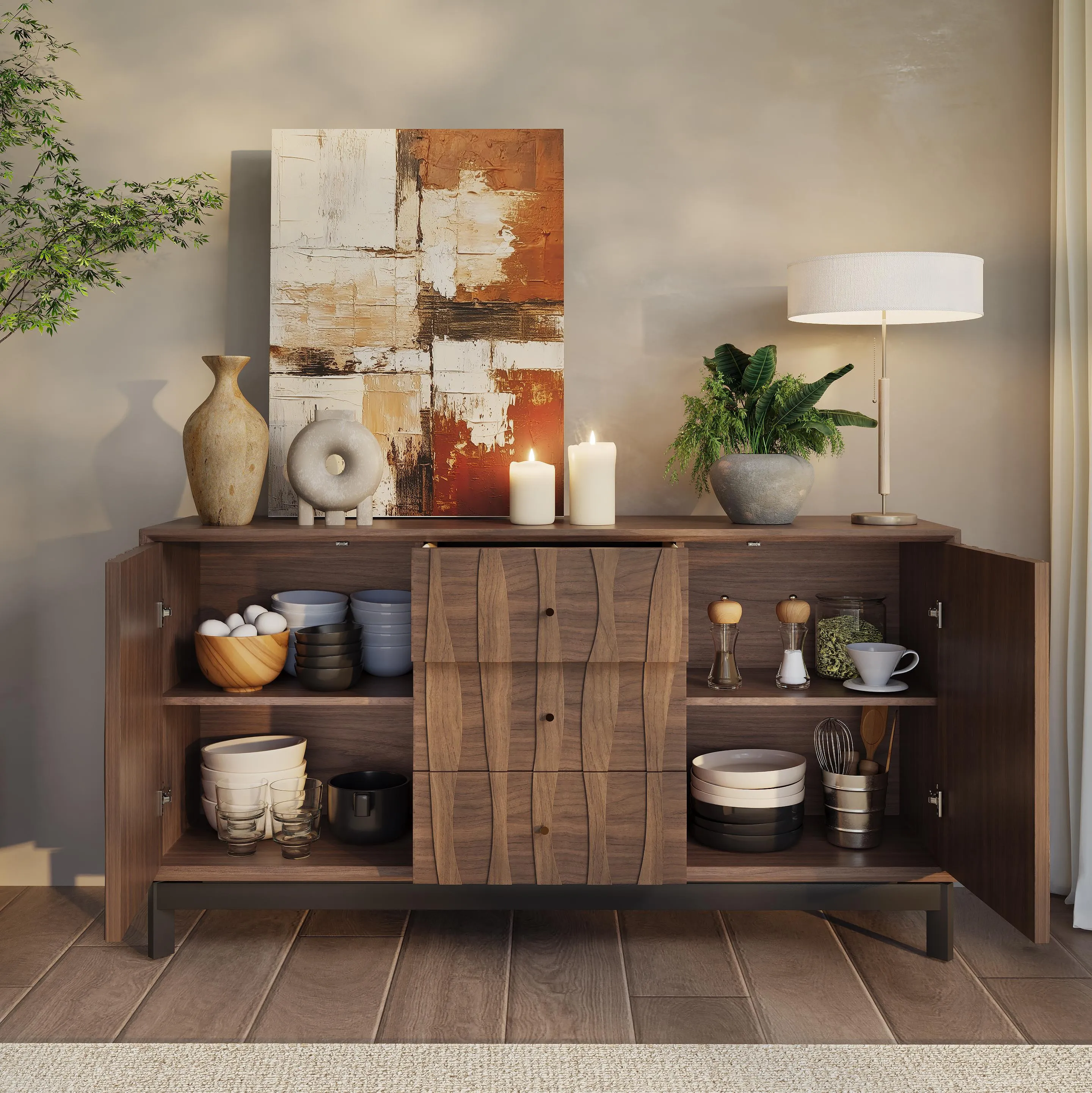 Mid-Century Modern Walnut Wood Storage Cabinet Mid-Century Modern Walnut Wood Storage Cabinet