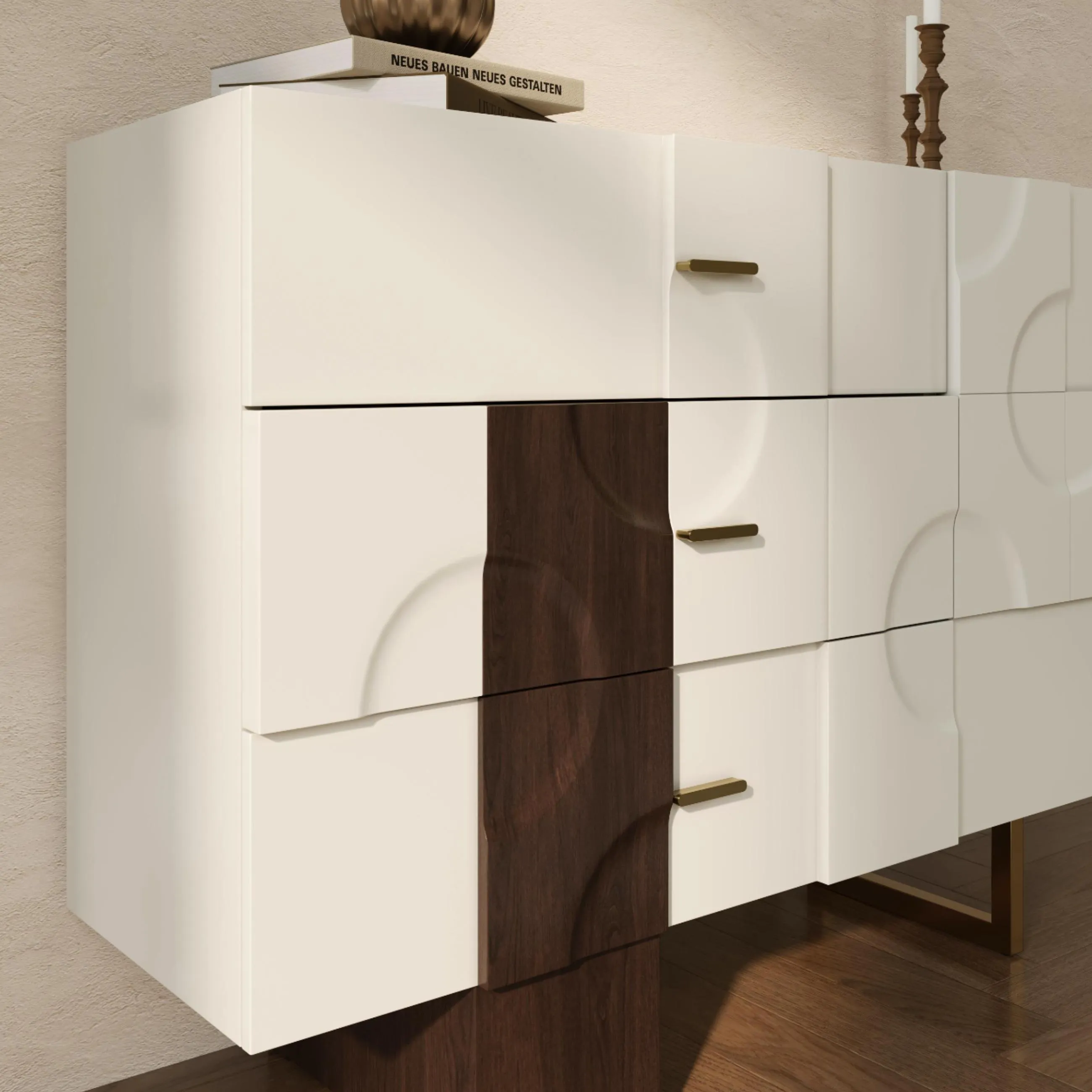 Mid-Century Modern White & Walnut Storage Cabinet