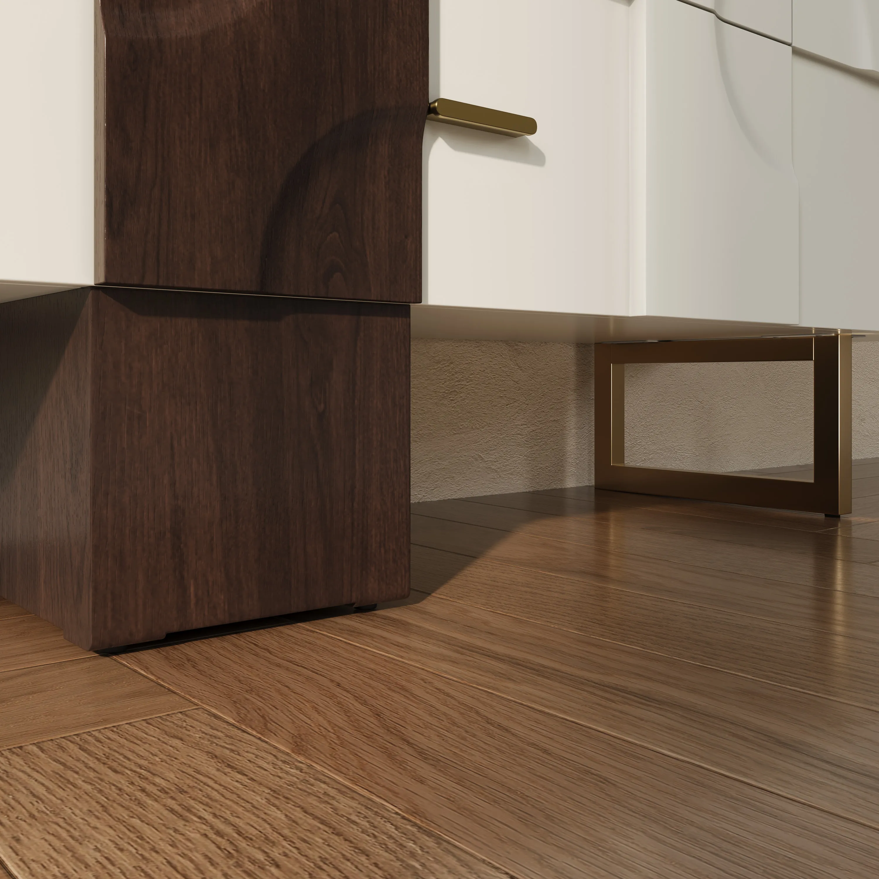 Mid-Century Modern White & Walnut Storage Cabinet