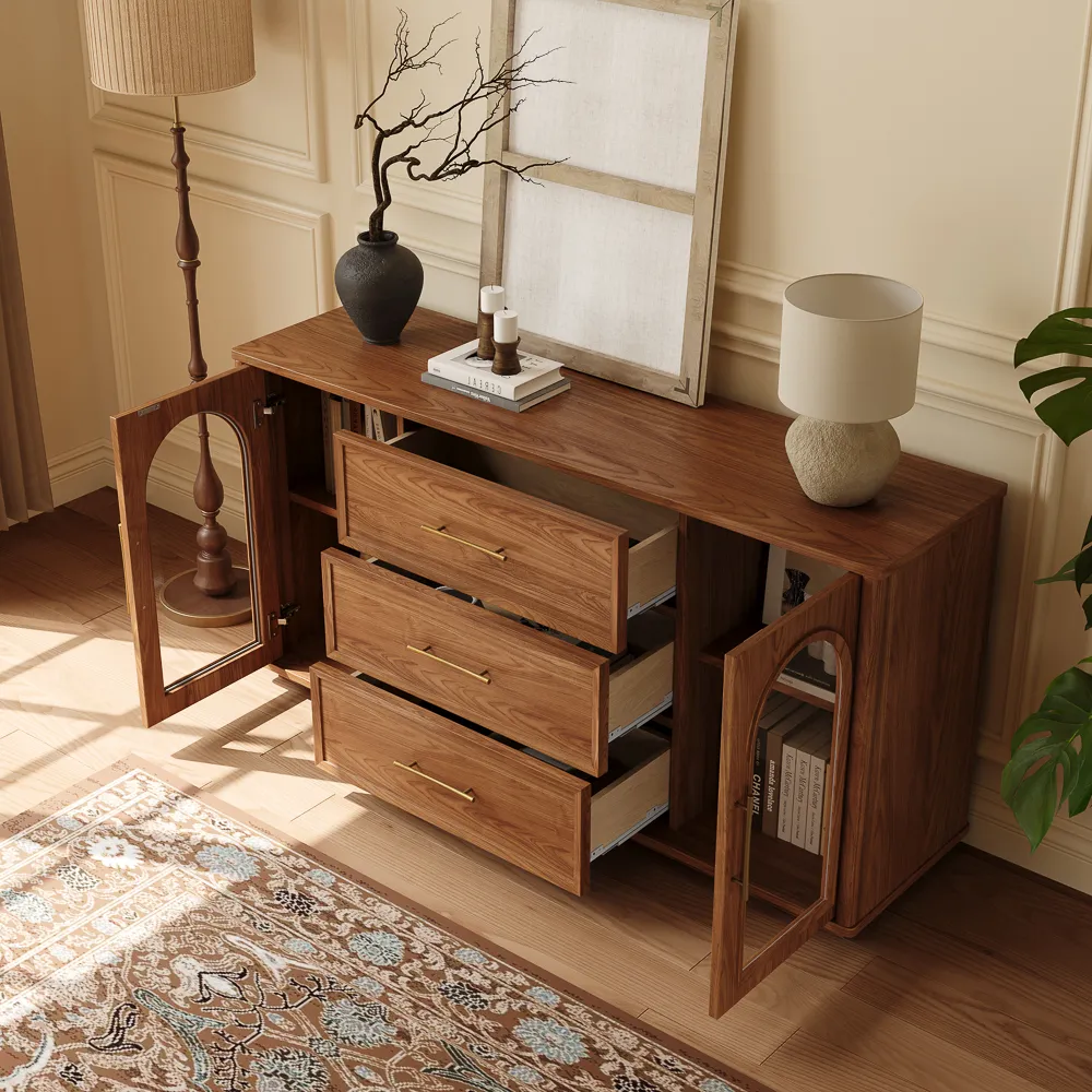 Mid-Century Walnut Storage Credenza with Glass Doors Mid-Century Walnut Storage Credenza with Glass Doors