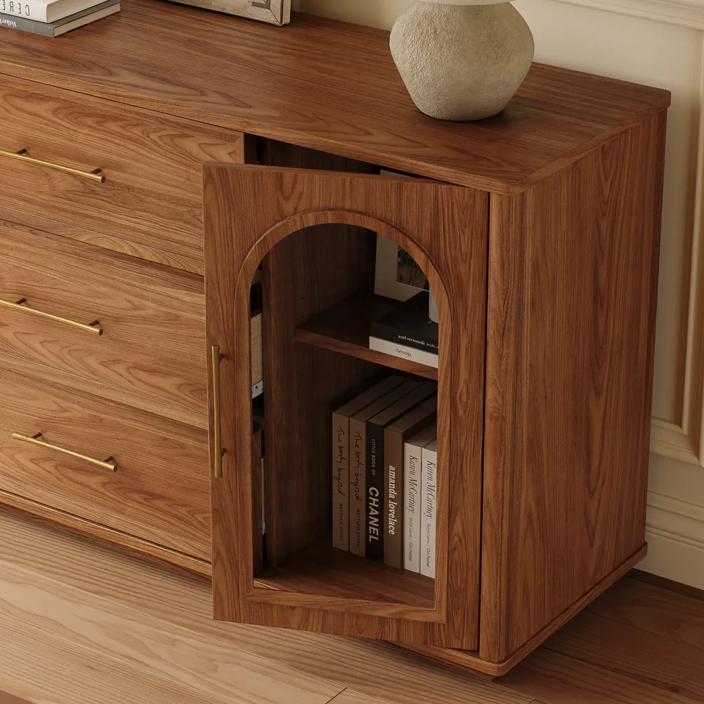 Mid-Century Walnut Storage Credenza with Glass Doors Mid-Century Walnut Storage Credenza with Glass Doors