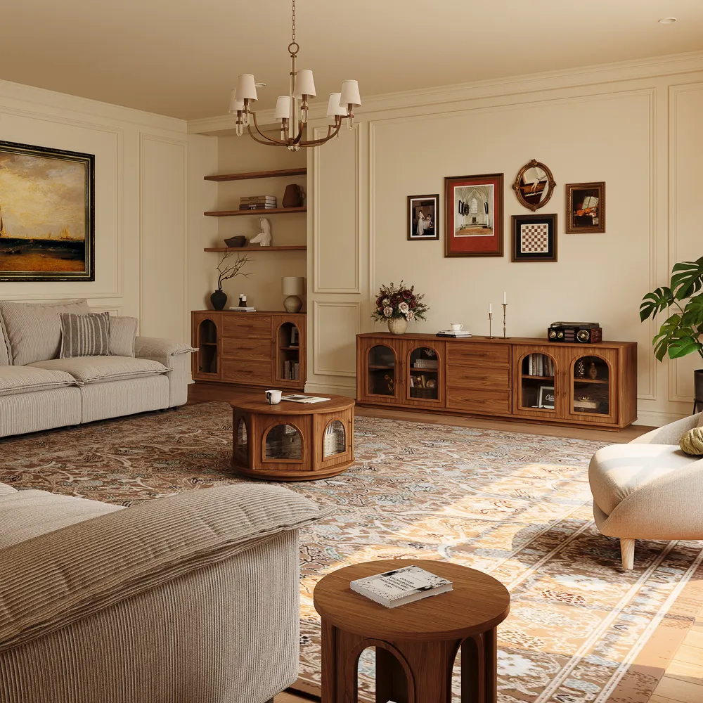 Mid-Century Walnut Storage Credenza with Glass Doors Mid-Century Walnut Storage Credenza with Glass Doors