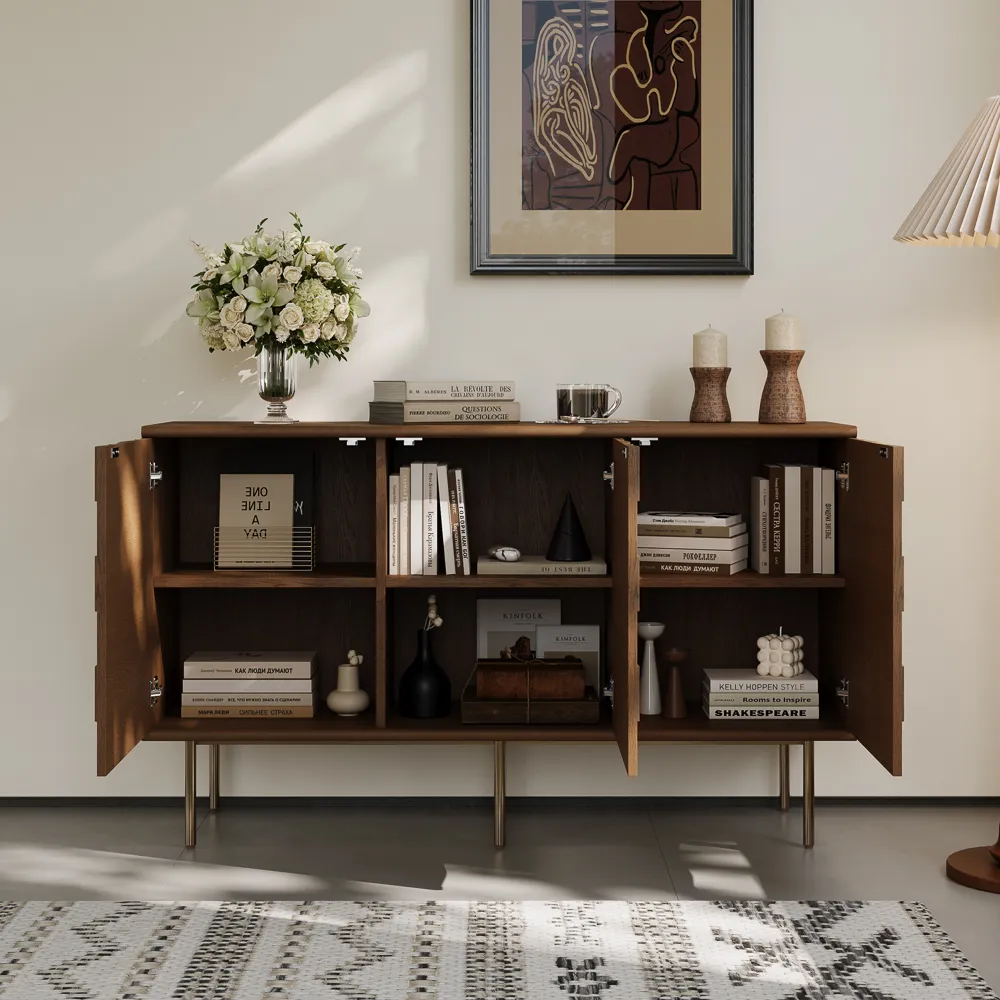 Mid-Century Modern Sideboard Buffet Cabinet with Woven Texture
