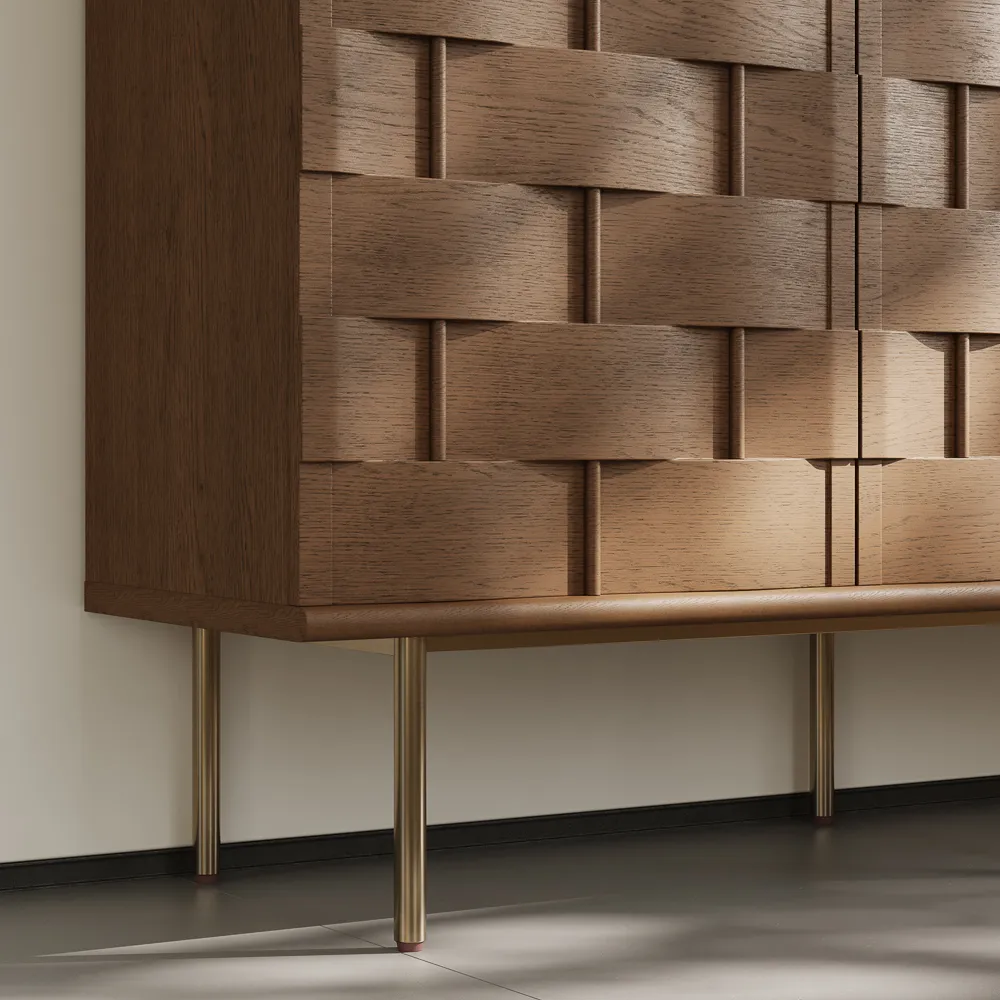 Mid-Century Modern Sideboard Buffet Cabinet with Woven Texture