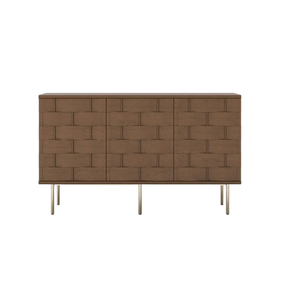 Mid-Century Modern Sideboard Buffet Cabinet with Woven Texture