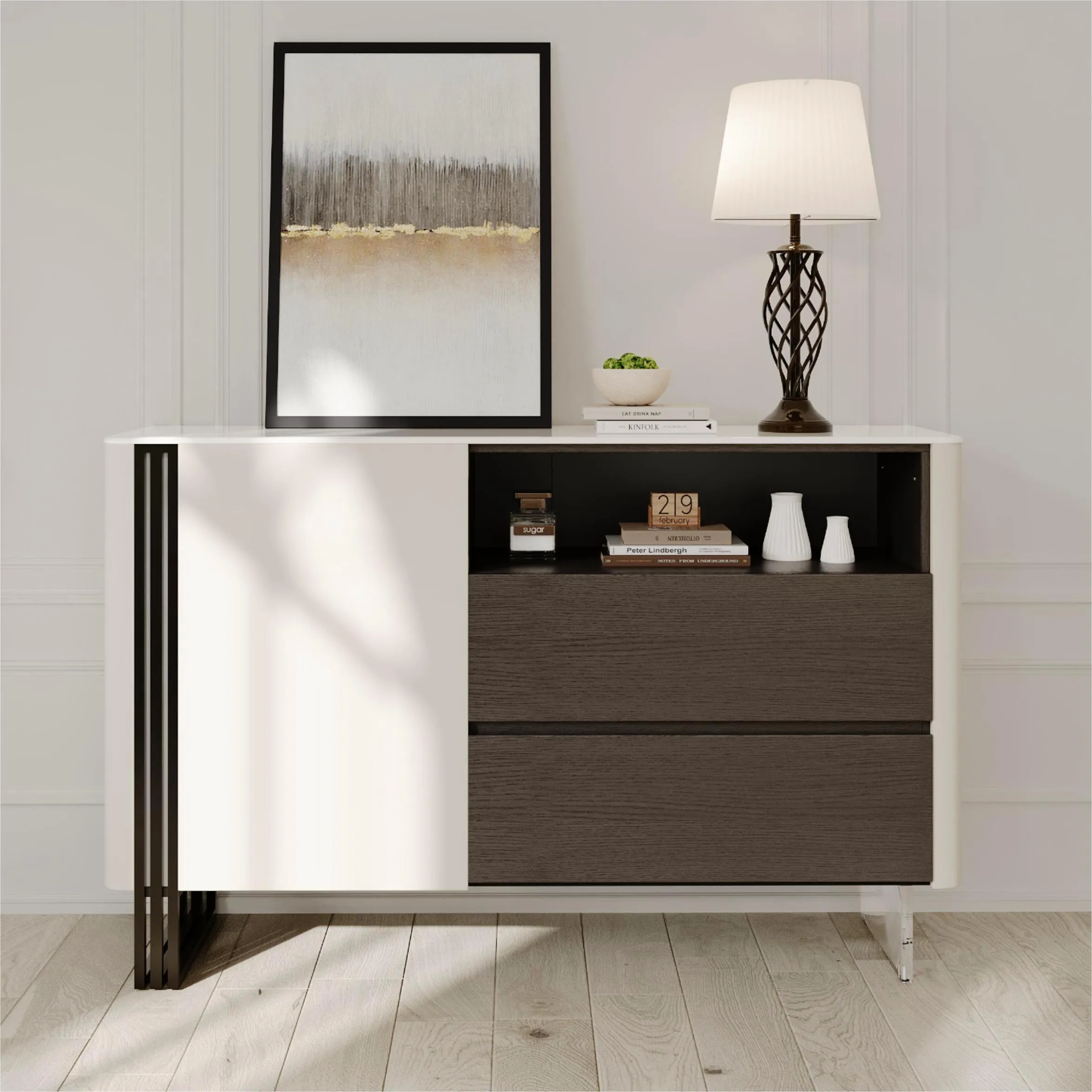 Modern Storage Cabinet with Glossy Crystallized Stone Top