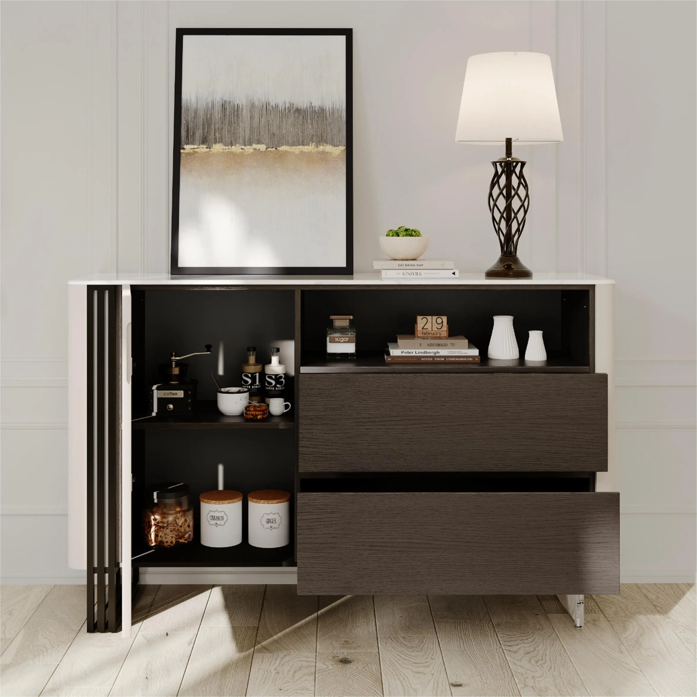 Modern Storage Cabinet with Glossy Crystallized Stone Top