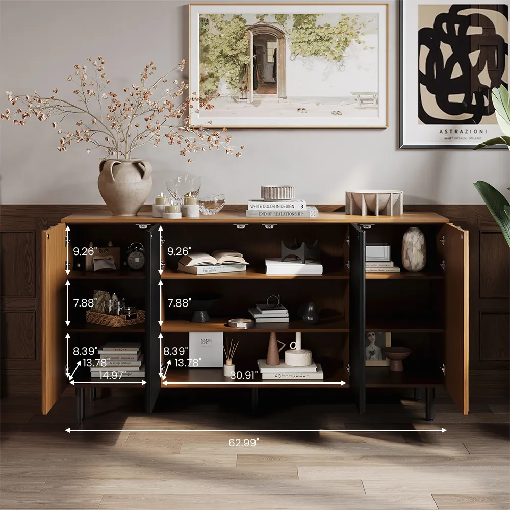 Mid-Century Modern Sideboard Cabinet with Slatted Design