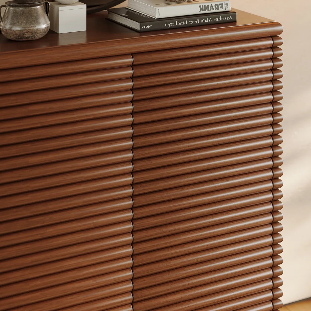 Retro Slatted Wood Accent Cabinet