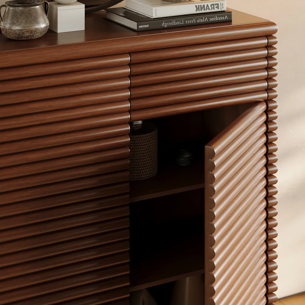 Retro Slatted Wood Accent Cabinet