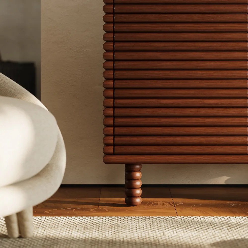 Retro Slatted Wood Accent Cabinet