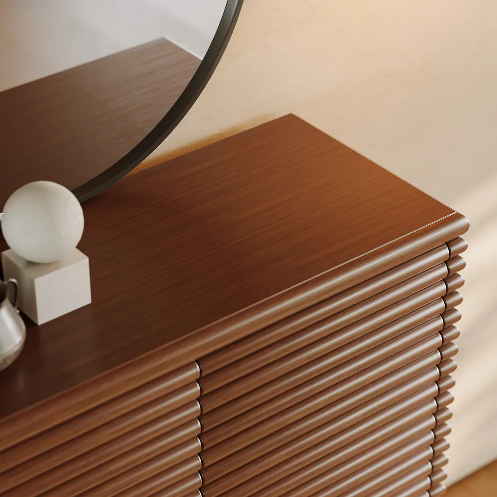 Retro Slatted Wood Accent Cabinet