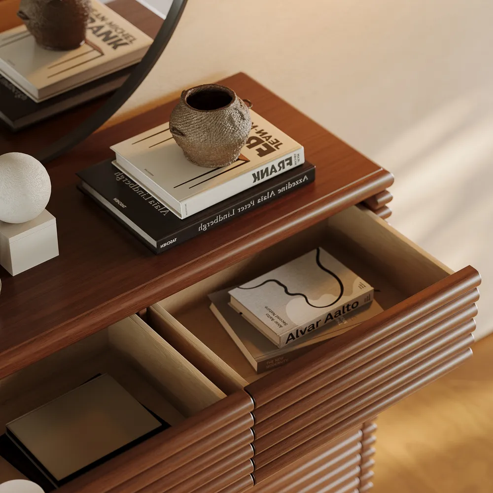 Retro Slatted Wood Accent Cabinet