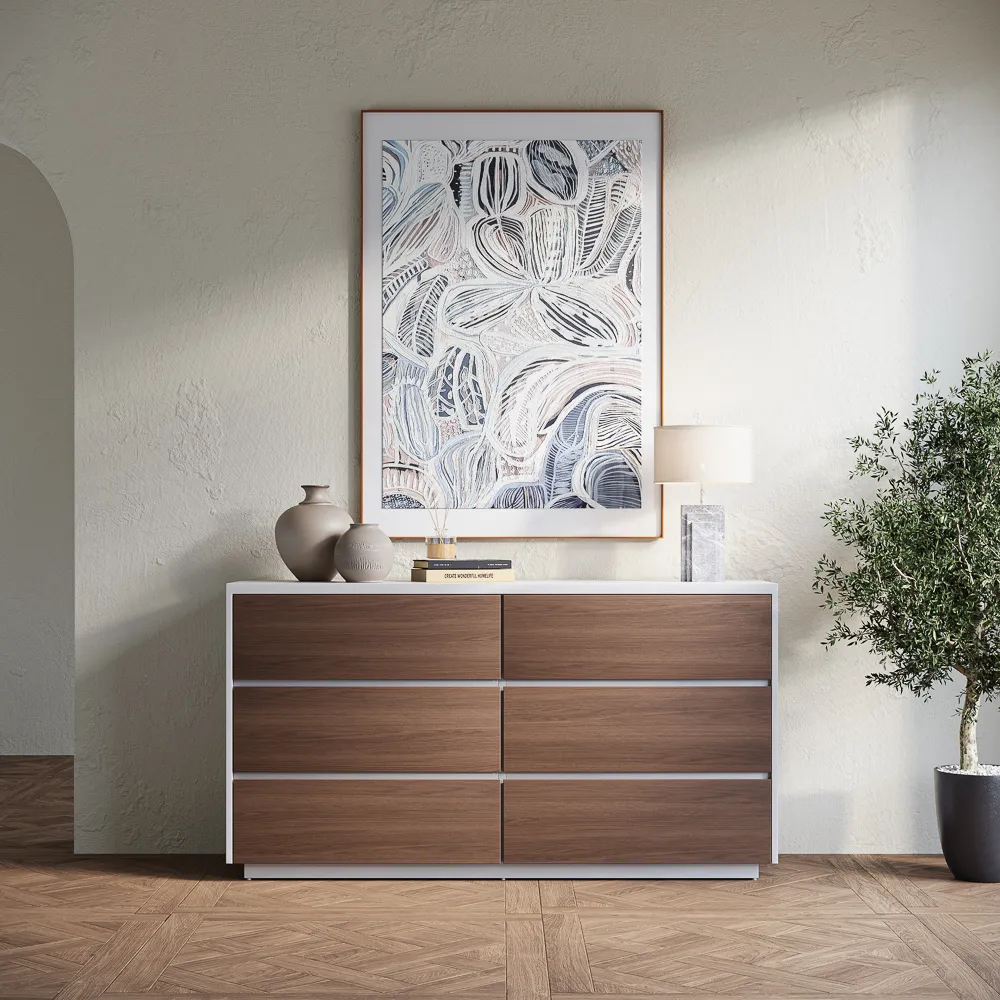 Farmhouse 6-Drawer Dresser for Bedroom