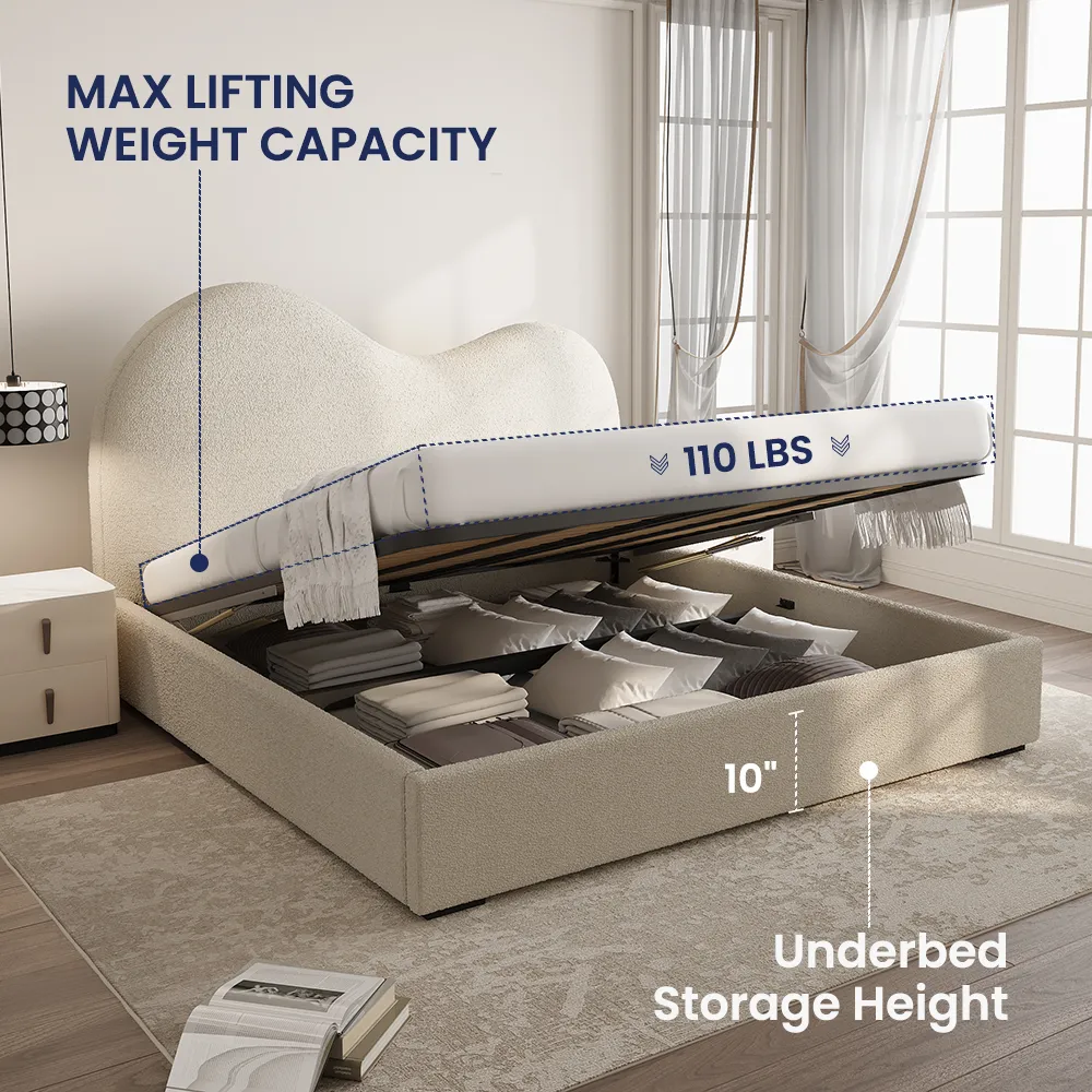 Cloud-Boucle Upholstered Storage Bed