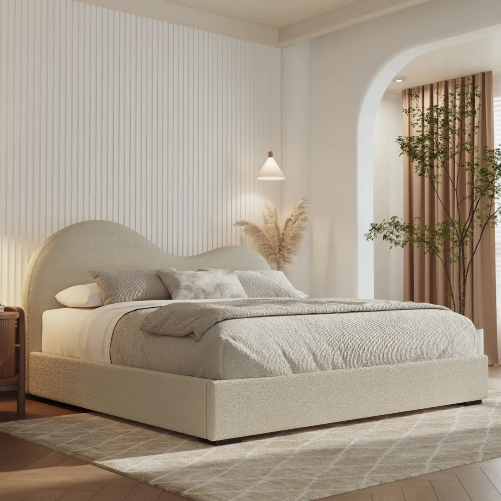 Cloud-Boucle Upholstered Storage Bed