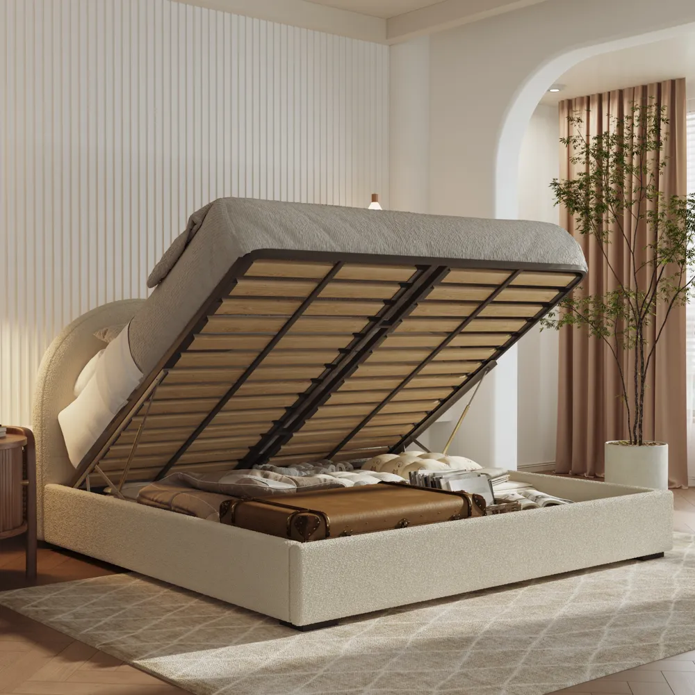 Cloud-Boucle Upholstered Storage Bed