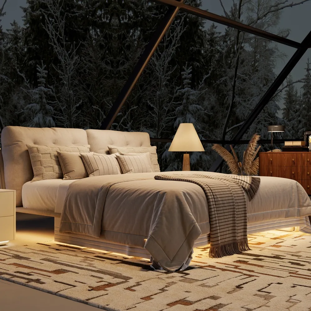 Upholstered Bed with Lighting