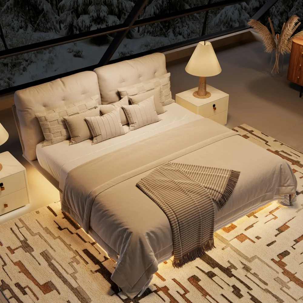 Upholstered Bed with Lighting